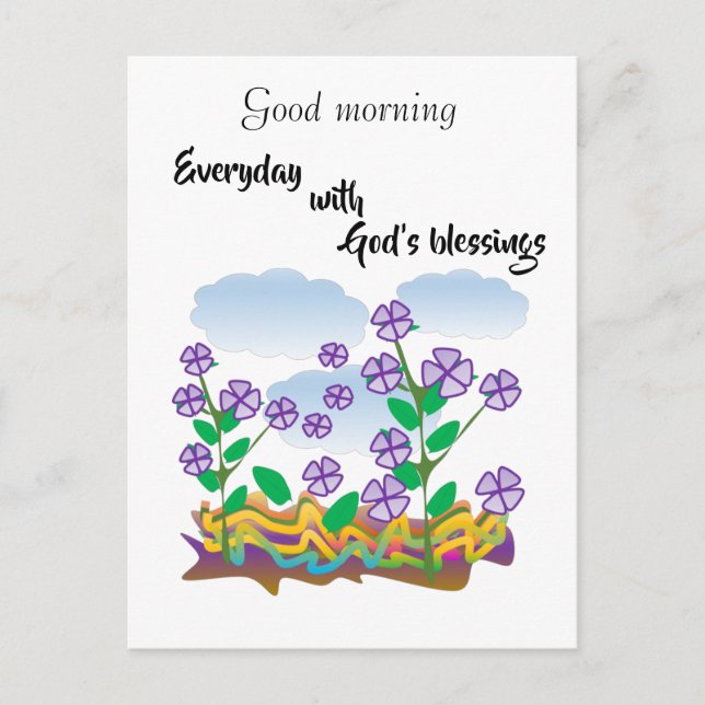 Purple Flower Morning Blessing Postcard (Front)