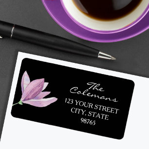 Purple Flower on Black Return Address Label
