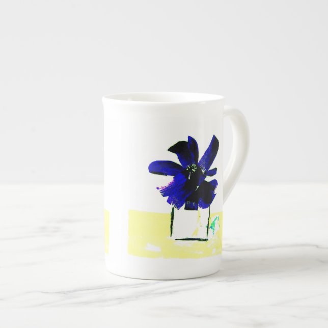 Purple flower on yellow table by Ruth Spector Bone China Mug (Front Right)