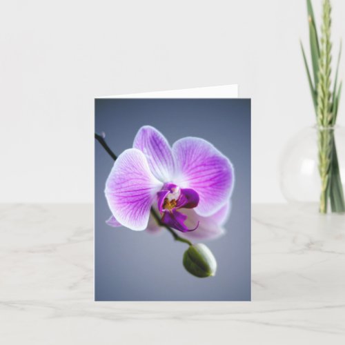 Purple Flower  ORCHID and Bud on Stem  Note Card