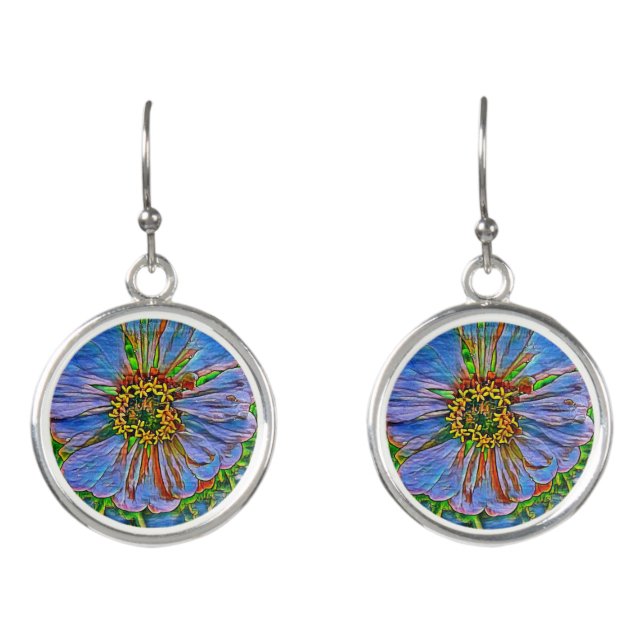 Purple flower painting earrings (Front)