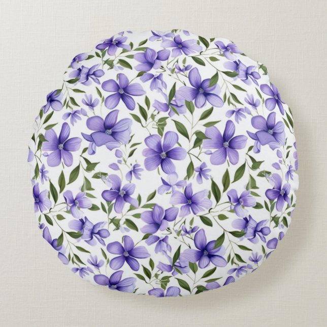 Purple Flower Passion Round Pillow (Front)