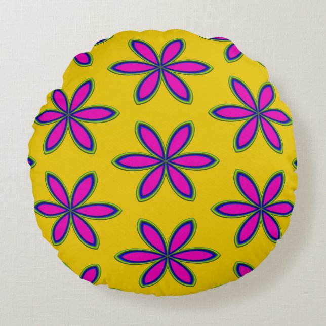 Purple Flower Patch Round Pillow (Front)