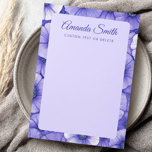 Purple flower pattern border elegant script name note card