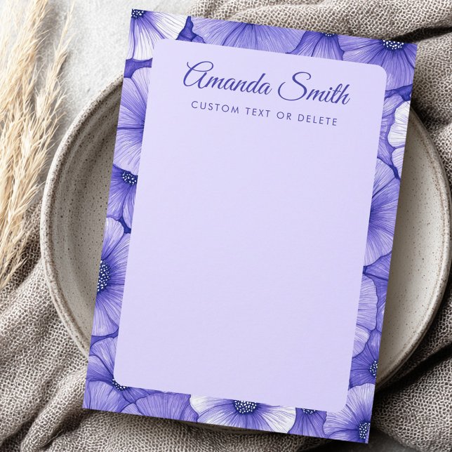 Purple flower pattern border elegant script name note card (Purple flower pattern border elegant script name note card)