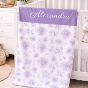 Purple Flower Pattern Custom Name Baby Blanket
