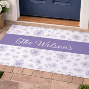 Purple Flower Pattern Custom Name Doormat