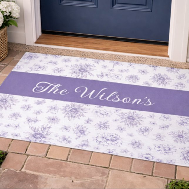 Purple Flower Pattern Custom Name  Doormat (Creator Uploaded)