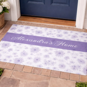 Purple Flower Pattern Custom Name Doormat