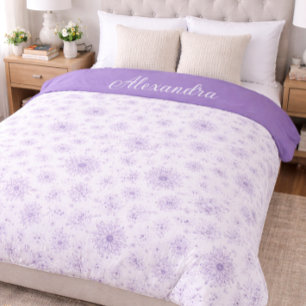 Purple Flower Pattern Custom Name Duvet Cover