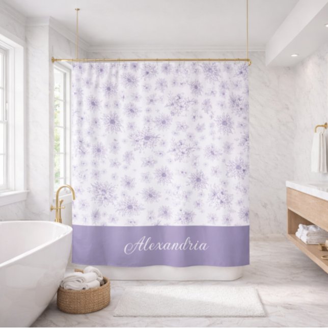 Purple Flower Pattern Custom Name  Shower Curtain (Creator Uploaded)