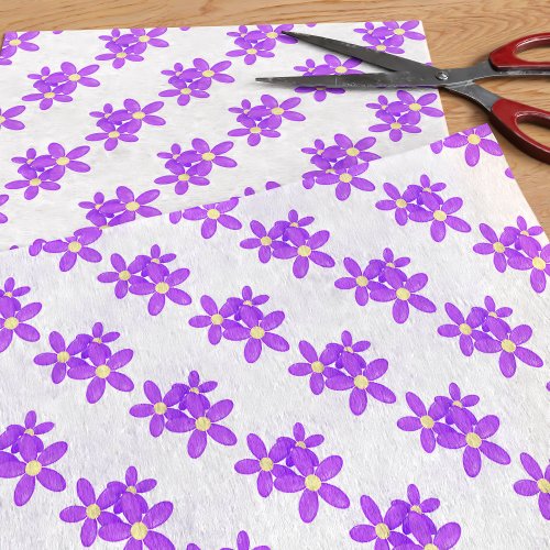 Purple Flower Pattern Floral White Tissue Paper