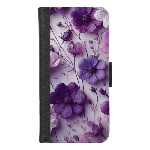 Purple Flower Pattern on a White Background iPhone 87 Wallet Case