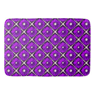 Purple Flower Pattern With Pearl Beads Bath Mat