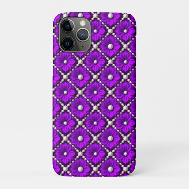 Purple Flower Pattern With Pearl Beads Case-Mate iPhone Case (Back)