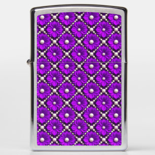 Purple Flower Pattern With Pearl Beads Zippo Lighter