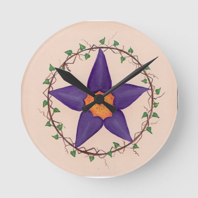 Purple flower pentagram clock (Front)