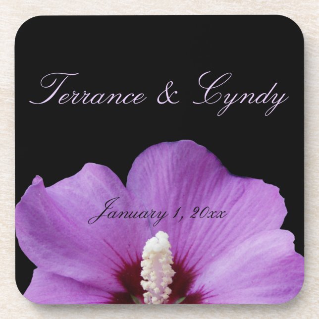 Purple Flower Personal Wedding Beverage Coaster (Front)