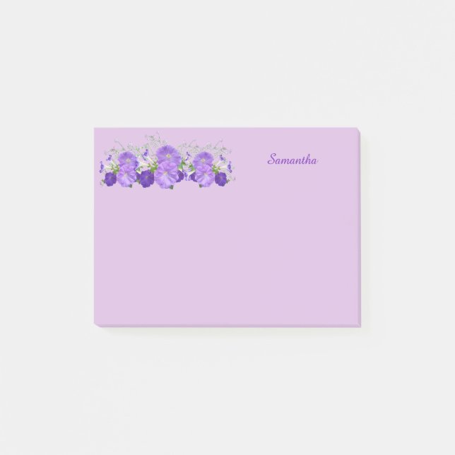 Purple Flower Personalized Post it Notes 4x3 (Front)