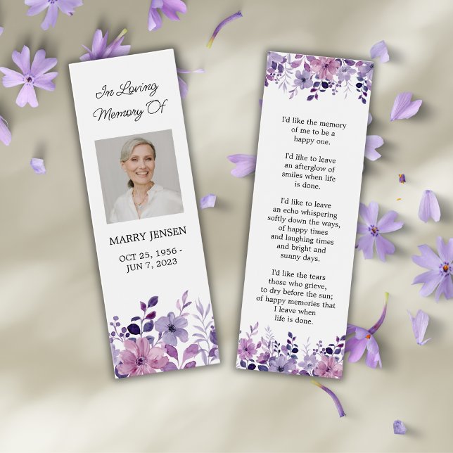 Purple Flower Photo Funeral Memorial Bookmark (Creator Uploaded)