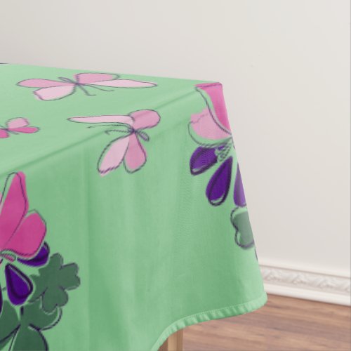 Purple Flower Pink Butterfly Doodle Border Green Tablecloth