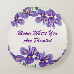 Purple Flower Planted Round Pillow