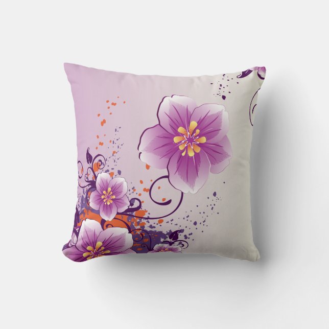 Purple Flower Prairie Rose Throw Pillow (Front)
