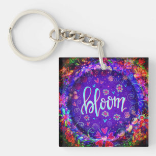Purple Flower Pretty Inspiring Bloom Inspirivity Keychain