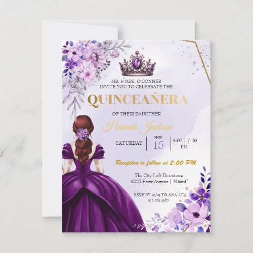 Purple Flower Princess Dress Quinceanera Invitation