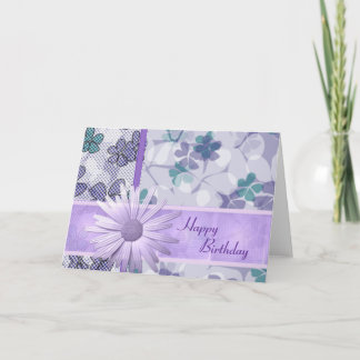 Purple flower print happy birthday card