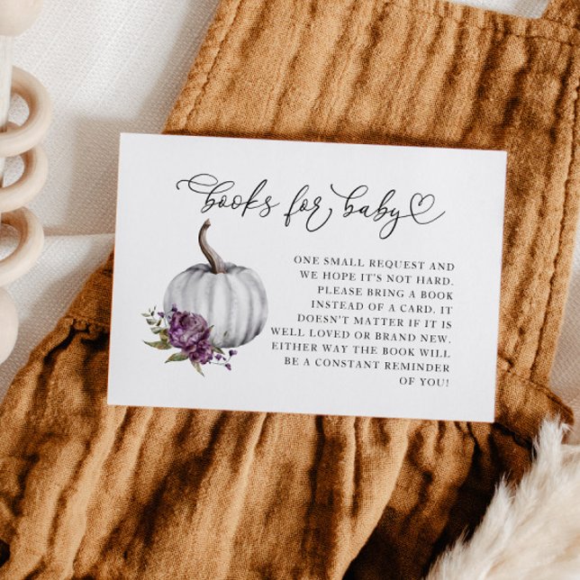 Purple Flower Pumpkin Baby Shower Book Request  Enclosure Card (Creator Uploaded)