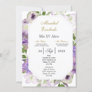 purple flower Quinceanera invitation