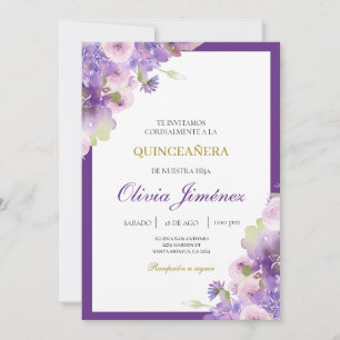 Purple flower quinceañera  invitation