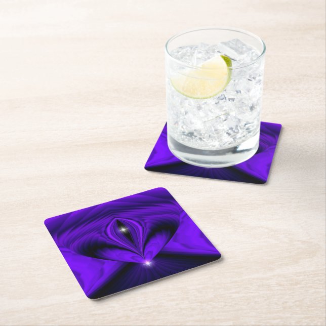 Purple Flower Rainbow Dreams, Two Stars Square Paper Coaster (Insitu)