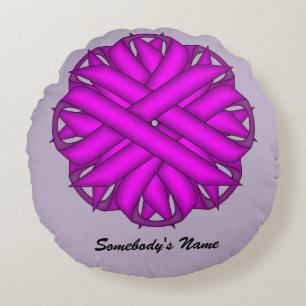 Purple Flower Ribbon by Kenneth Yoncich Round Pillow