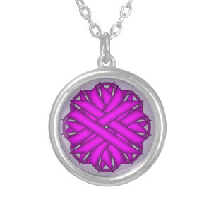 Purple Flower Ribbon by Kenneth Yoncich Silver Plated Necklace