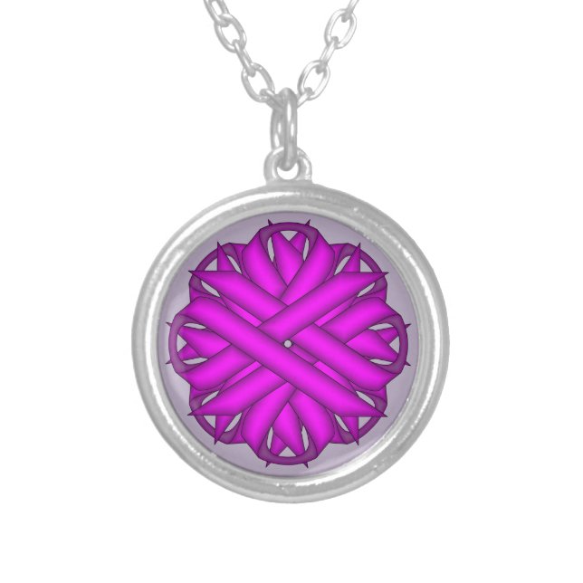Purple Flower Ribbon by Kenneth Yoncich Silver Plated Necklace (Front)