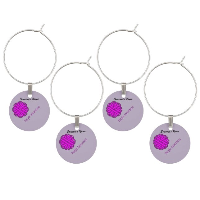 Purple Flower Ribbon by Kenneth Yoncich Wine Charm (Staggered)