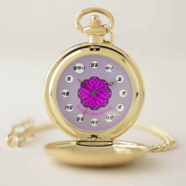 Purple Flower Ribbon (Kf) by K Yoncich Pocket Watch (Inside)