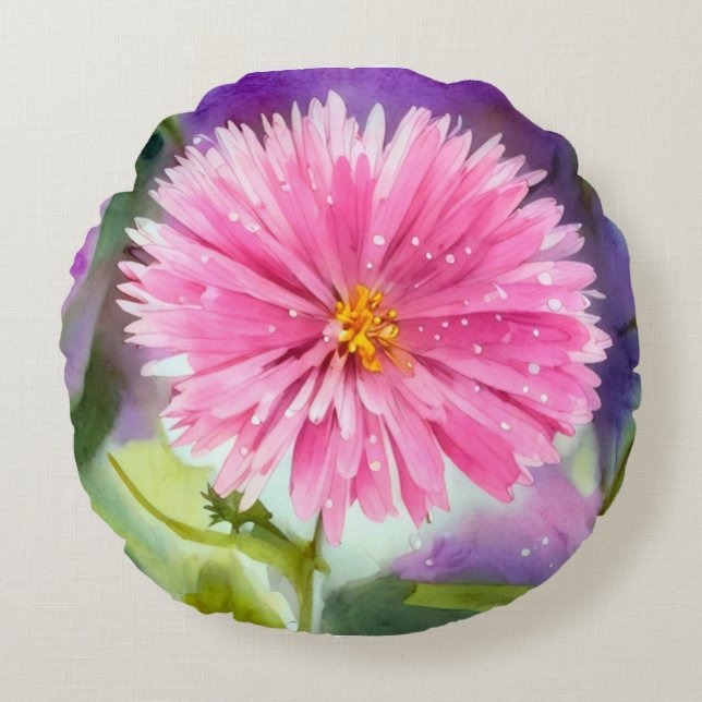 Purple Flower Round Pillow (Front)