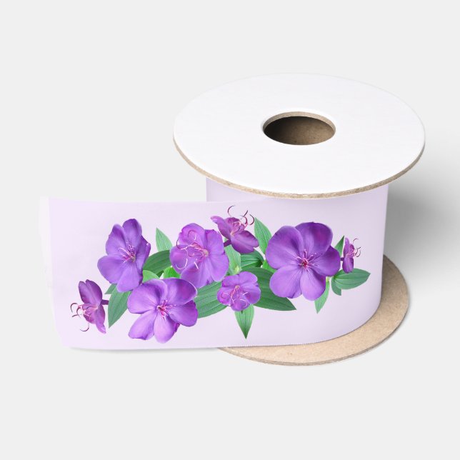 Purple Flower Satin Ribbon (Spool)