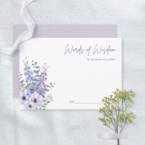 Purple Flower Script Bridal Shower Advice Card