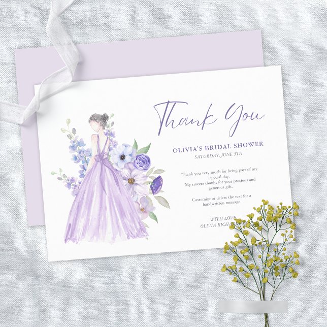 Purple Flower Script Bridal Shower Thank You Card (Purple Flower Script Bridal Shower Thank You Card)
