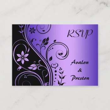 Purple Flower Scrollwork Rsvp Wedding Card by TheInspiredEdge at Zazzle