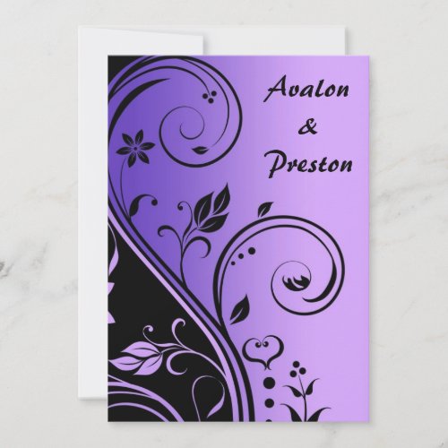 Purple Flower Scrollwork Wedding Invitation