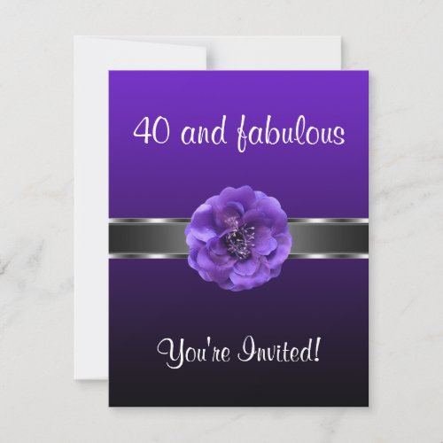 Purple Flower Silver Fabulous 40th Invitation