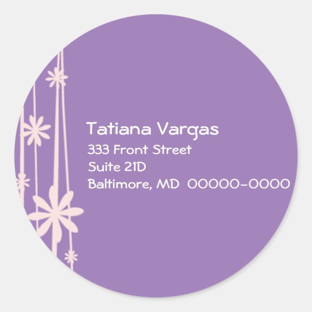 Purple Flower Stems Classic Round Sticker (Front)