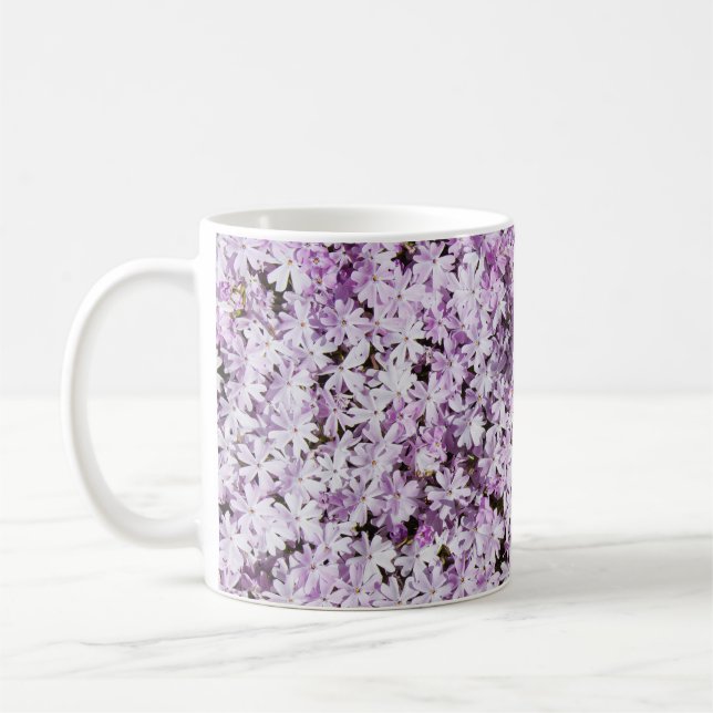 Purple flower, summer freshness backdrop. coffee mug (Left)