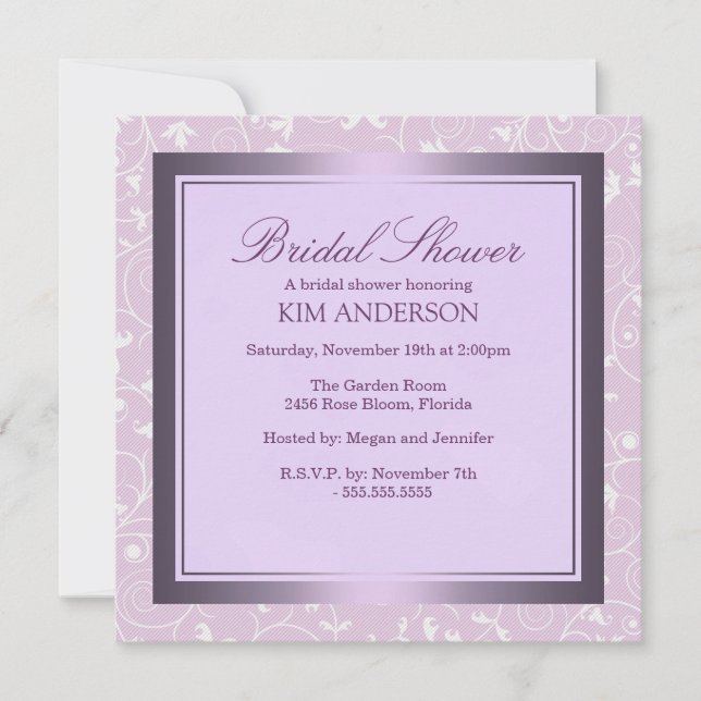 Purple Flower Swirl Bridal Shower Invitation (Front)