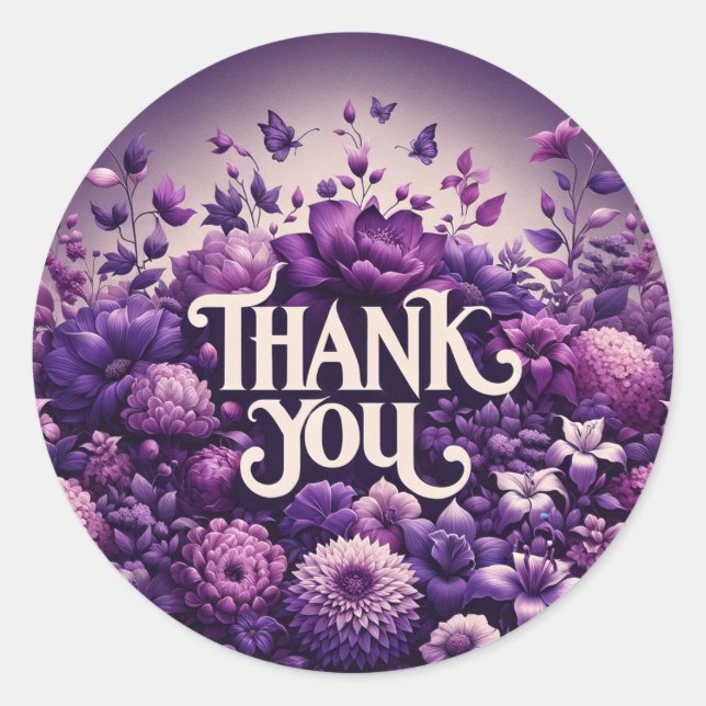 Purple Flower Theme Thank You Stickers (Front)